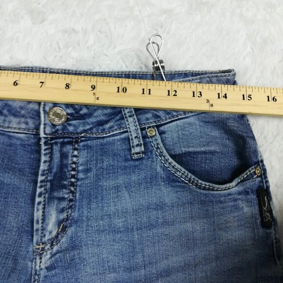 Women's blue denim light wash mid-rise elastic - Picture 4 of 8